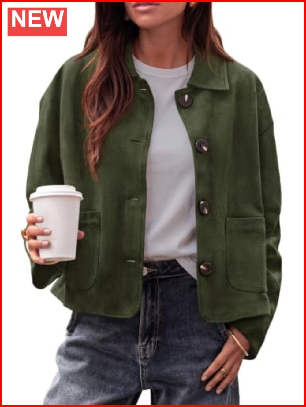Women's Faux Suede Cropped Jacket Fall Casual Coat Button Front
